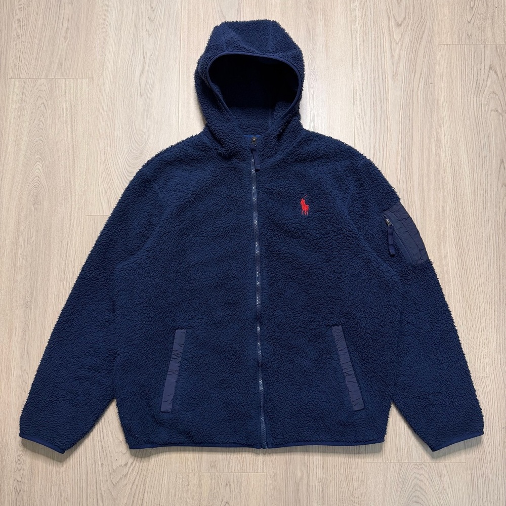 Polo by Ralph Lauren Navy Sherpa Hoodie with Red Pony Logo